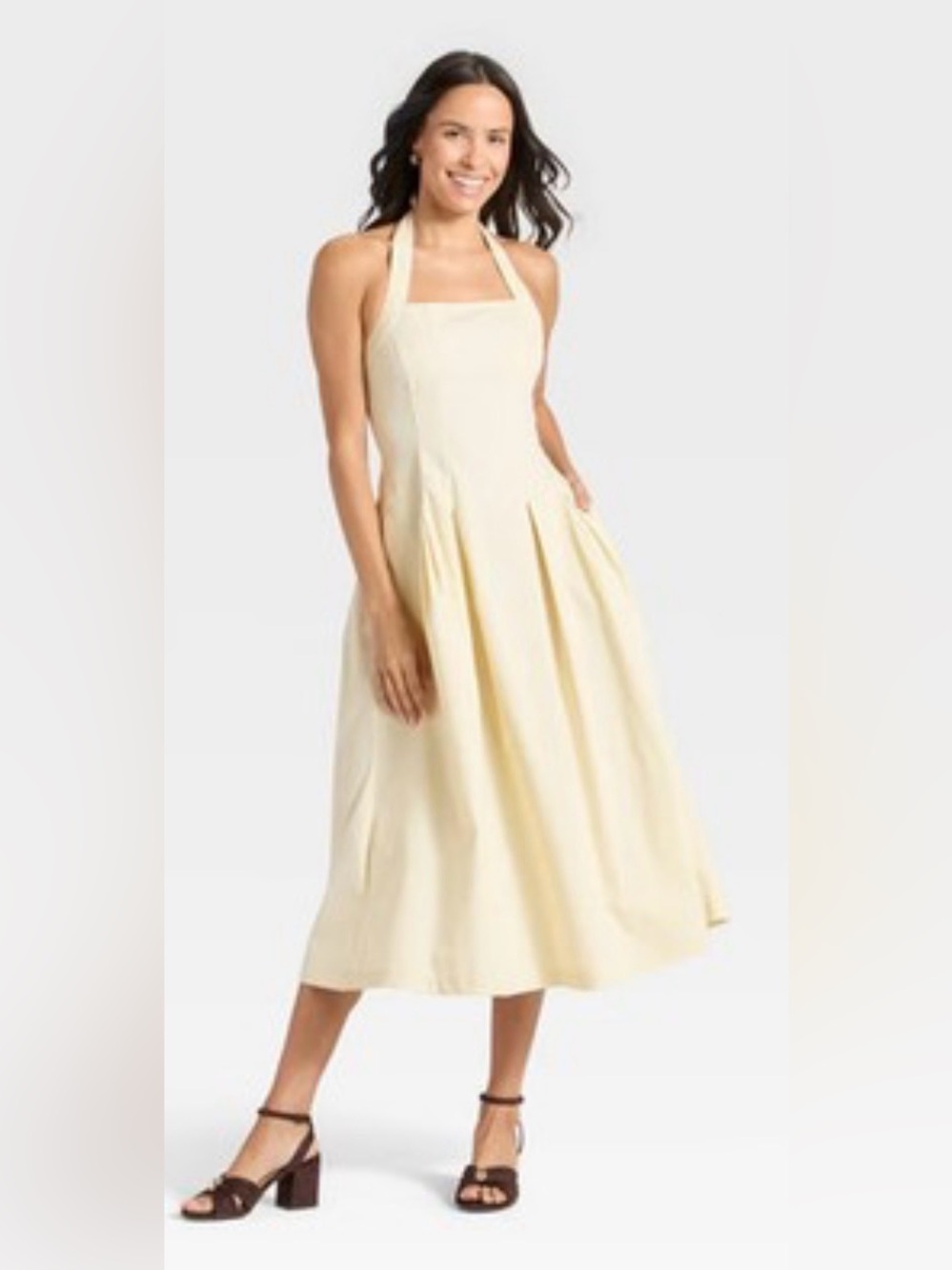 A New Day Women's Cream Halter Midi Dress